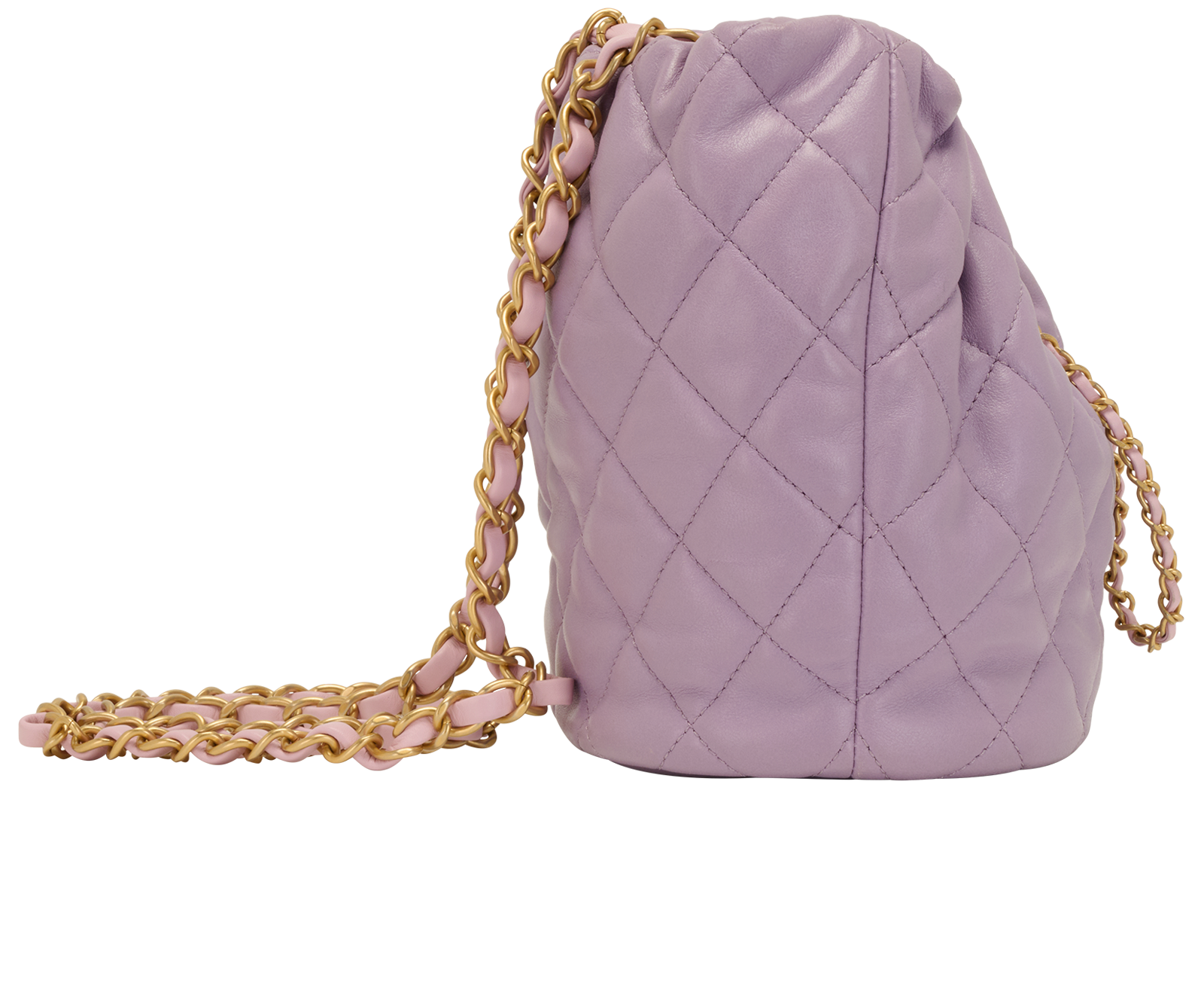 CC Diamond-Quilted Bucket Bag, &pound;3,500, Handbags, Purple, Leather, Side view